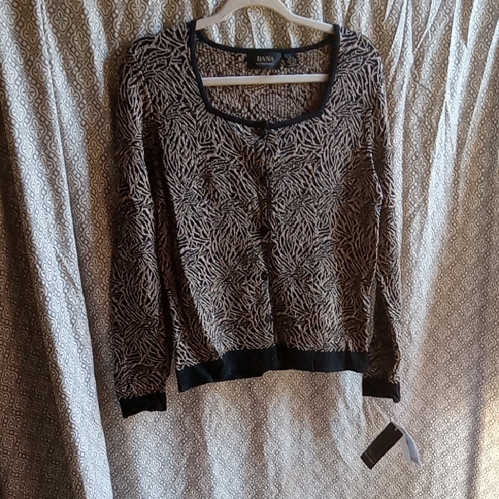 Dana Buchman size S Holiday cardigan sweater, color black and gold